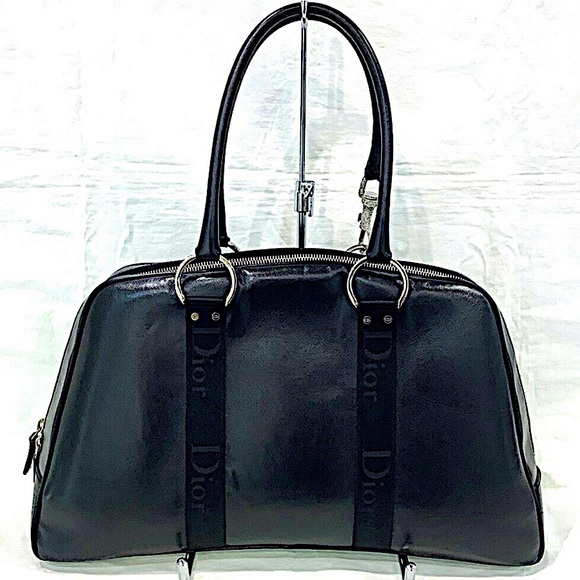 Authentic Dior Rare Galliano Black Leather Rhinestone Logo Motif Handbag - Picture 3 of 11